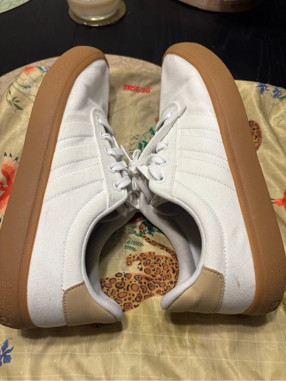 adidas White Canvas Sneakers with Gum Outsole and Gold Heel Tab